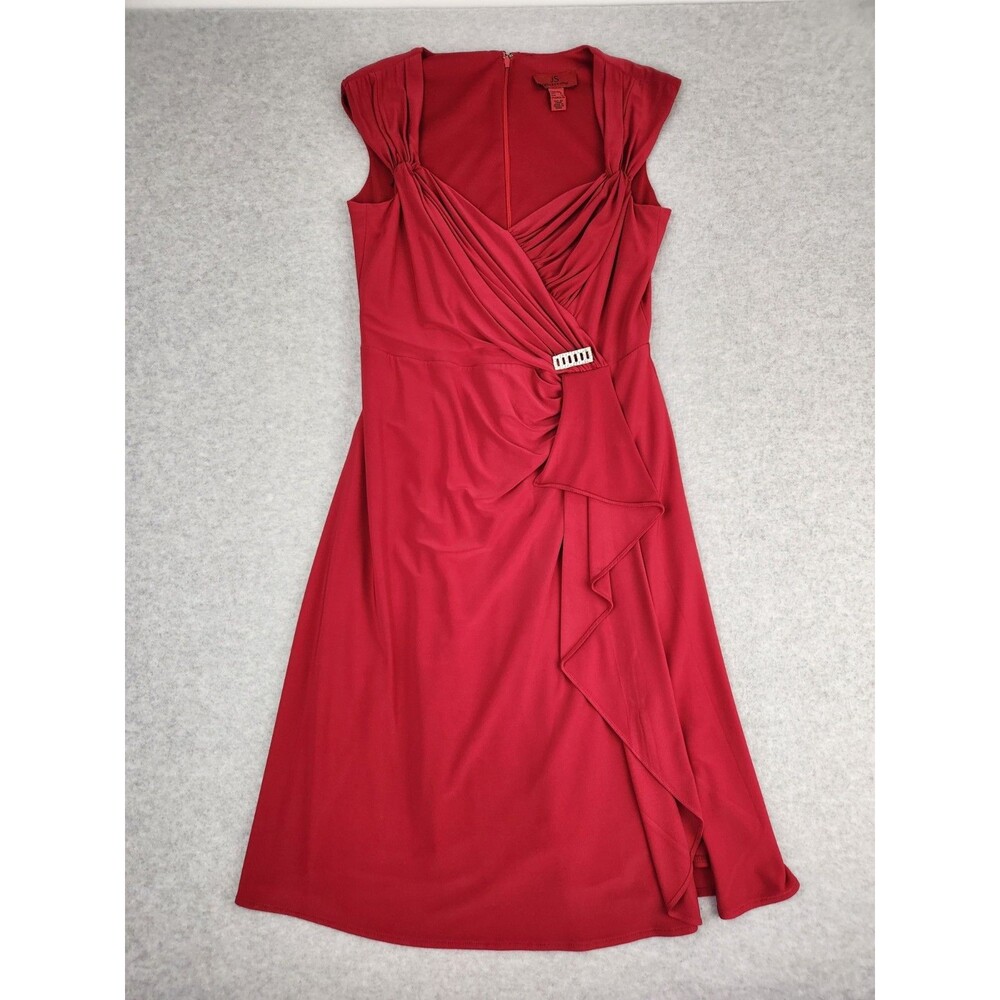 JS Collection Women's 8 Ruche Red Cocktail Dress‎ Party Ruffles Pleated Fancy - Picture 4 of 16